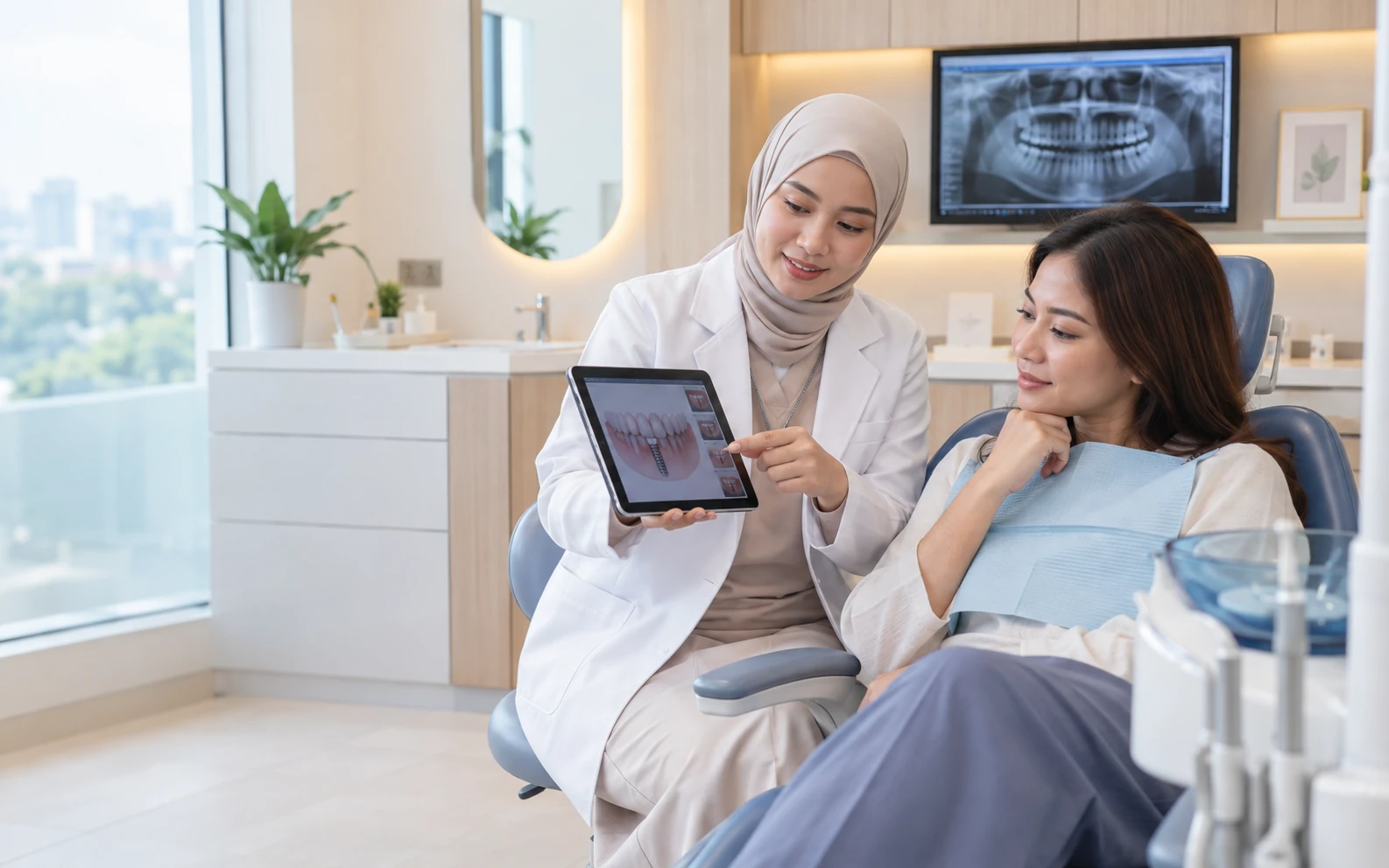 Malay female dentist consulting a patient at Elara Dental Studio